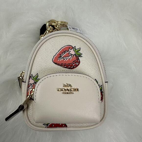 Coach Mini Court Backpack Bag Charm With Strawberry Print CAO93 NWT - Picture 2 of 7